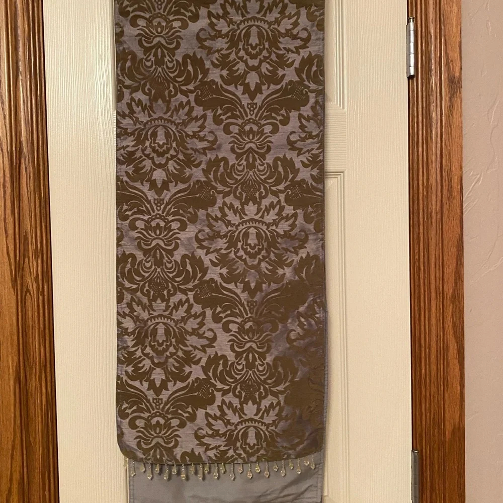 Beaded Floral Table Runner Grayish 72 X 13”